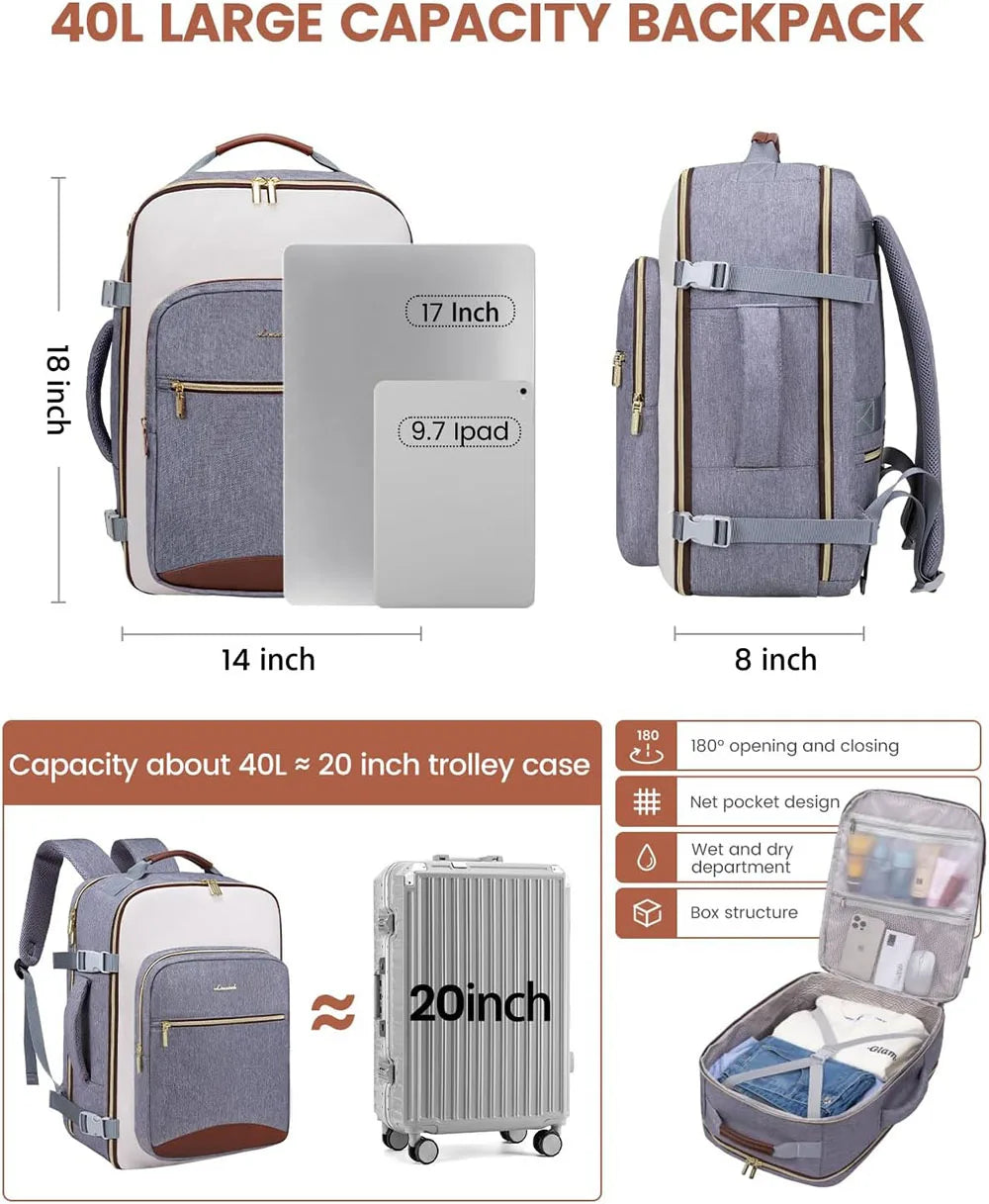 50L Travel Backpack for Women & Men with 3 Packing Cubes Overnight Bags Waterproof Personal Item Bag Weekender Laptop Backpacks