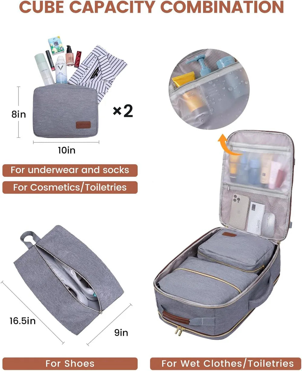 50L Travel Backpack for Women & Men with 3 Packing Cubes Overnight Bags Waterproof Personal Item Bag Weekender Laptop Backpacks